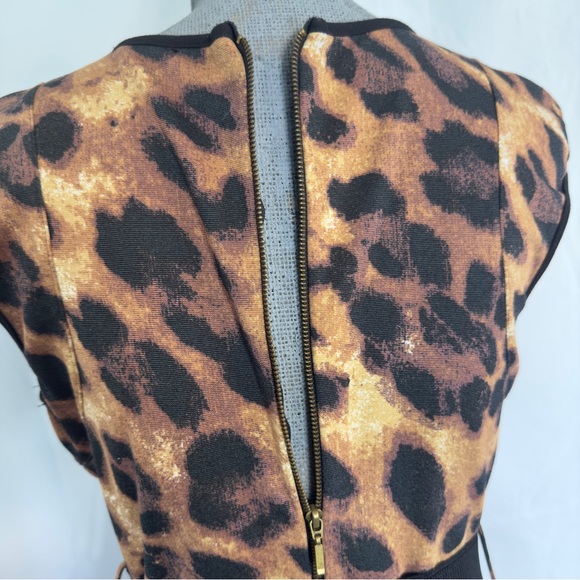 XOXO Leopard Dress Belted Swing Rockabilly Viva Sleevelesss Animal Cheetah Sz L - Picture 4 of 8